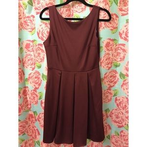 Maroon fit and flare dress with bow